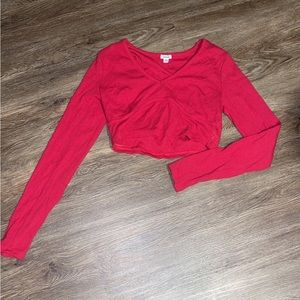 Garage Long-Sleeve Red Crop-Top